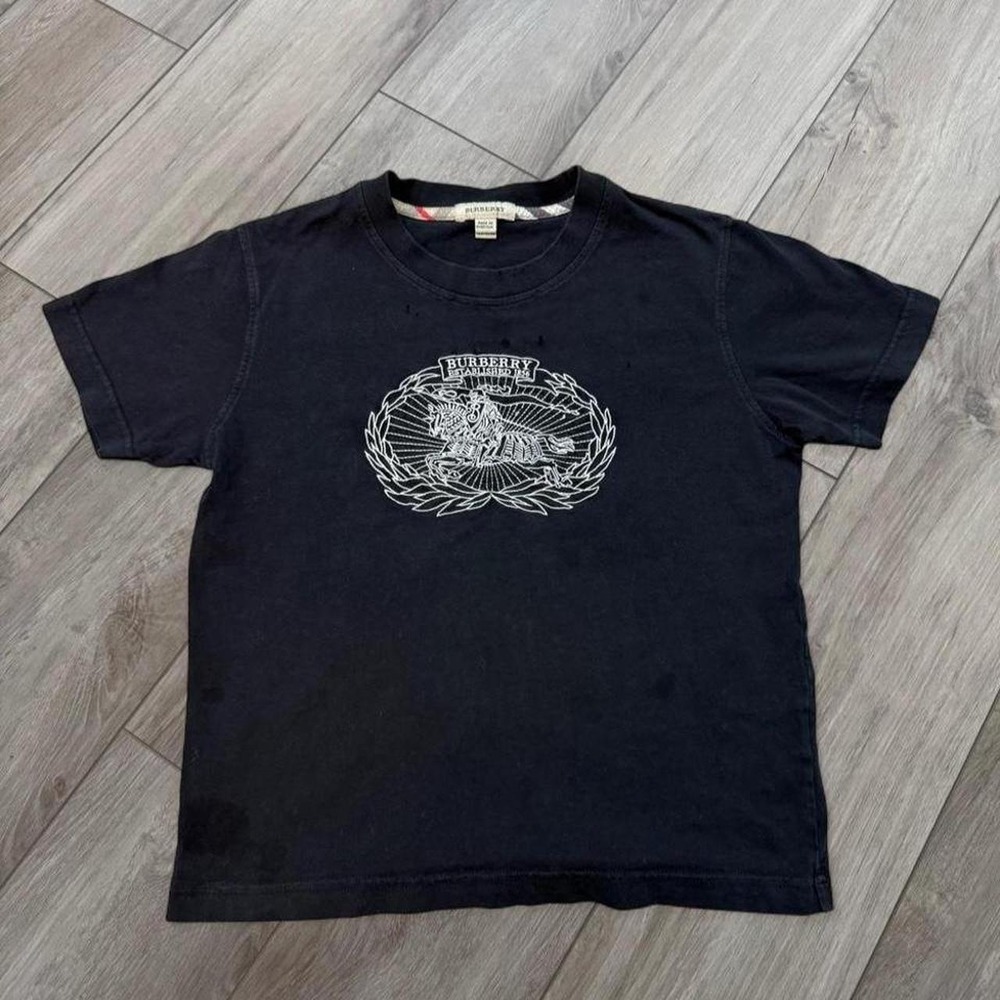 Burberry Kids Black Cotton T-Shirt with White Embroidered Logo Size 12Y/ 152cm